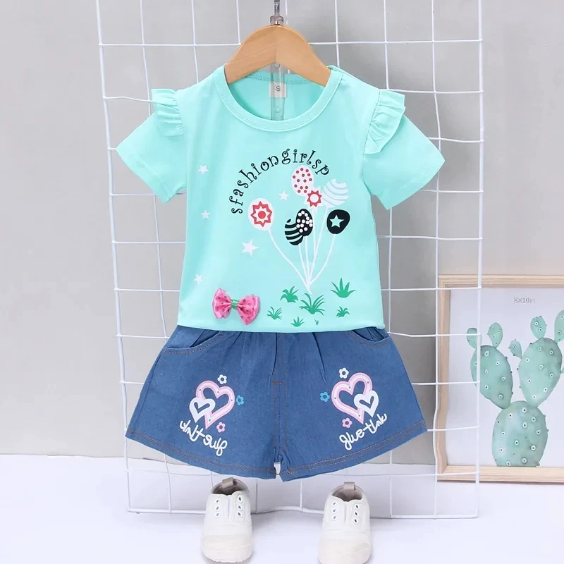 

Summer Girls Clothes Set New Kids Clothes Suit Children Clothes Stripe Girl Tops+ Pant Fashion Girls jeans Sets