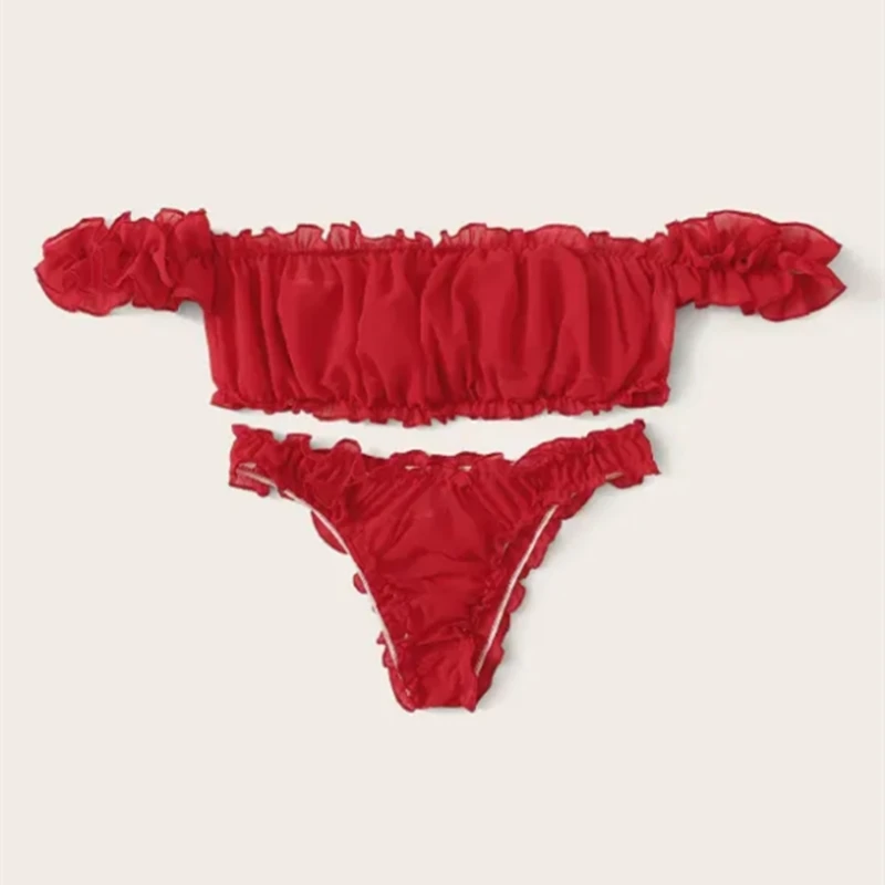 Сексуальное платье с рюшами открытыми плечами 2 предмета наборы нижнего белья