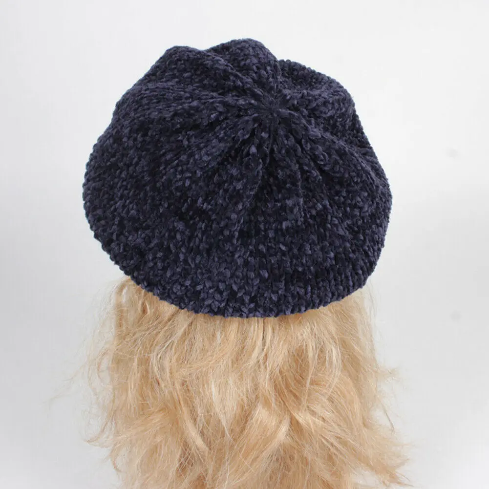 Navy Blue Зимние теплые аксессуары для взрослых женская шапка берет теплые женские милые художники одноцветная шапка Модные вязаные однотонные береты - Цвет: Navy Blue
