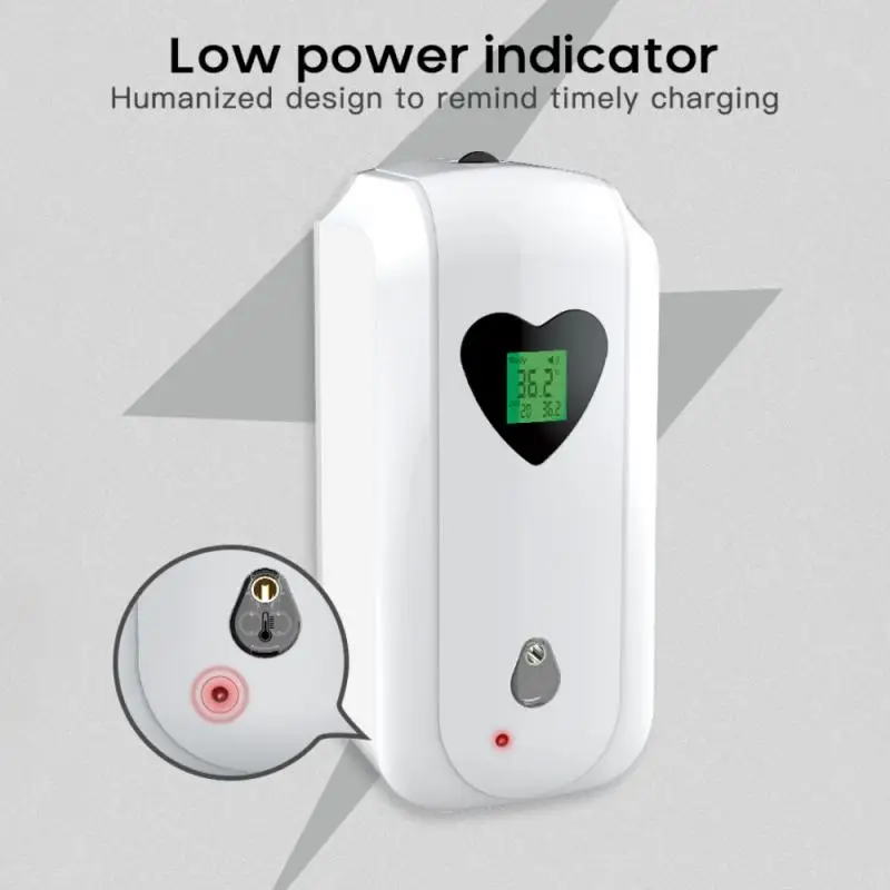 

New Body Temperature Measurement Alarm Auto Disinfect Liquid Spray Hand Sanitizer Soap Dispense With USB Rechargeable Battery