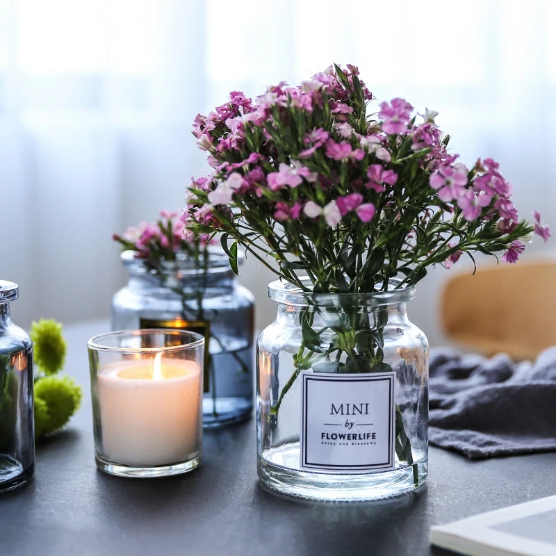 

Nordic Ins Glass Vase With Sticker Dried Flower Glass Crafts For Living Room Home Decoration Desktop Transparent Flower Vases