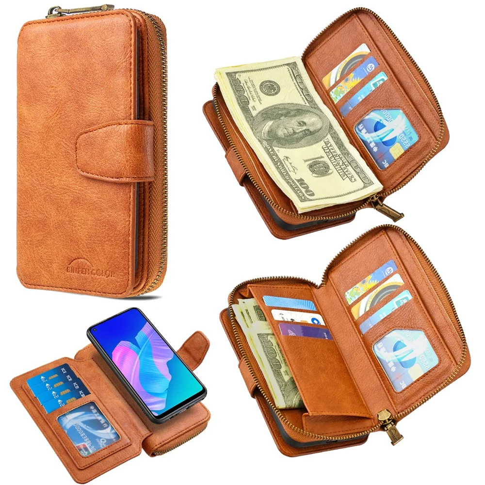 

For Huawei P40 LITE E Y5P Y6P P40 PRO Y9 PRIME 2019 For Honor 9S 8S 9X Wallet Leather Cases Zipper Flap Card Holder Phone Cover