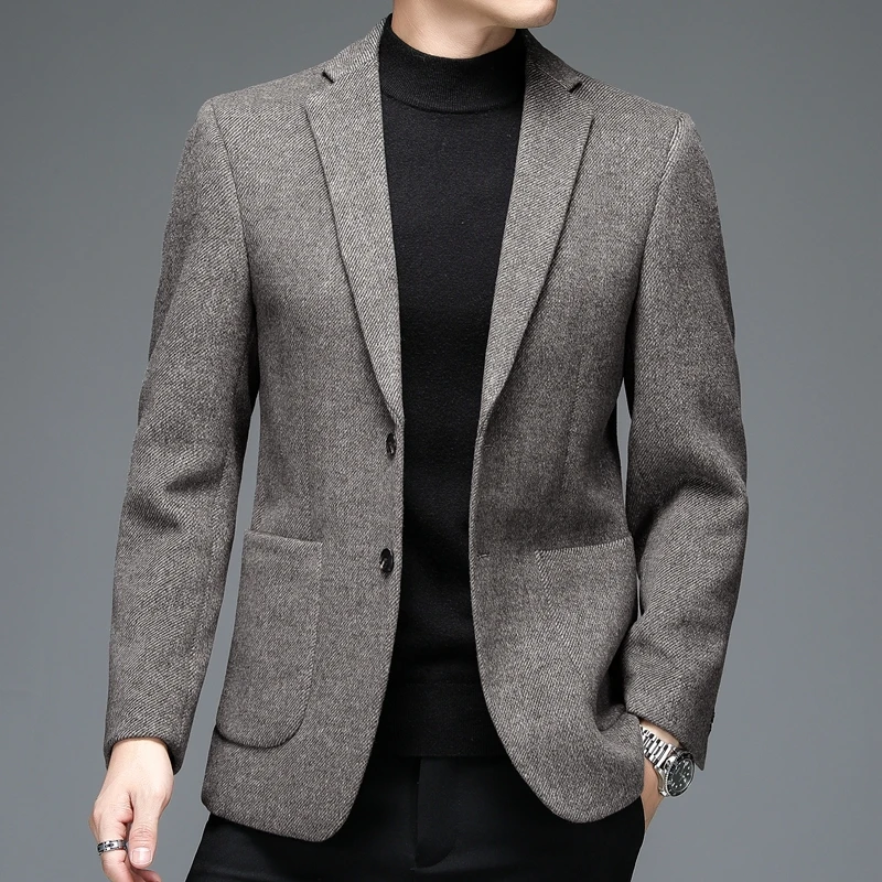 

Solid Color Woolen Blazer for Men 2021 Autumn Winter Men Blazer Casual Suit Jacket Slim Party Club Wedding Social Blazer Homme