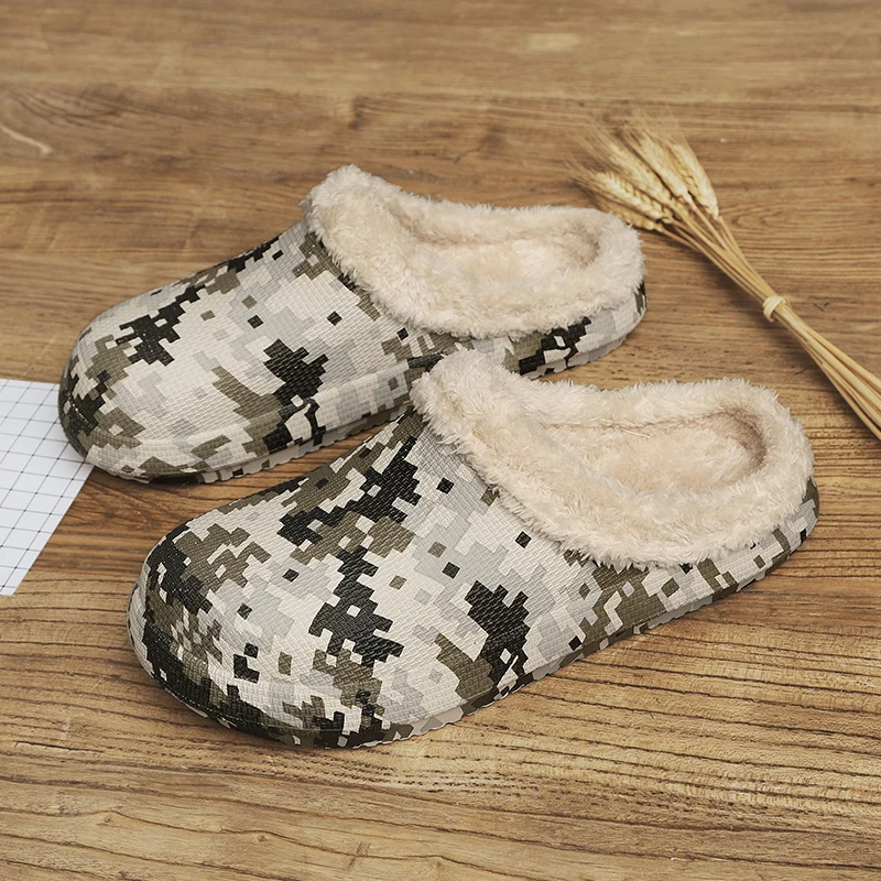Зимние теплые мужские замшевые шлепанцы в клетку Короткие Плюшевые комнатные
