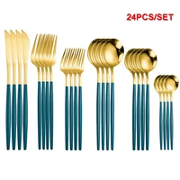 gold flatware green cutlery sets 24 piece golden fork knife spoon dinnerware sets stainless steel kitchen cutlery sets tableware