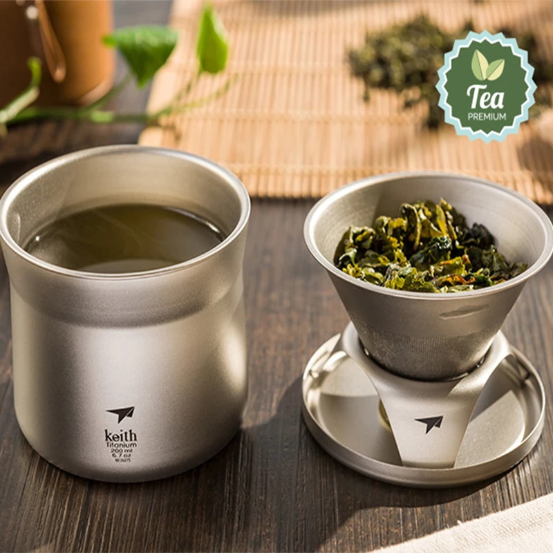 Juego de tazas de t&eacute; y caf&eacute; de titanio, Set de filtros de caf&eacute;, botella de agua bacteriost&aacute;tica saludable, taza de filtro de goteo de caf&eacute;, fabricante de t&eacute; y caf&eacute;-1