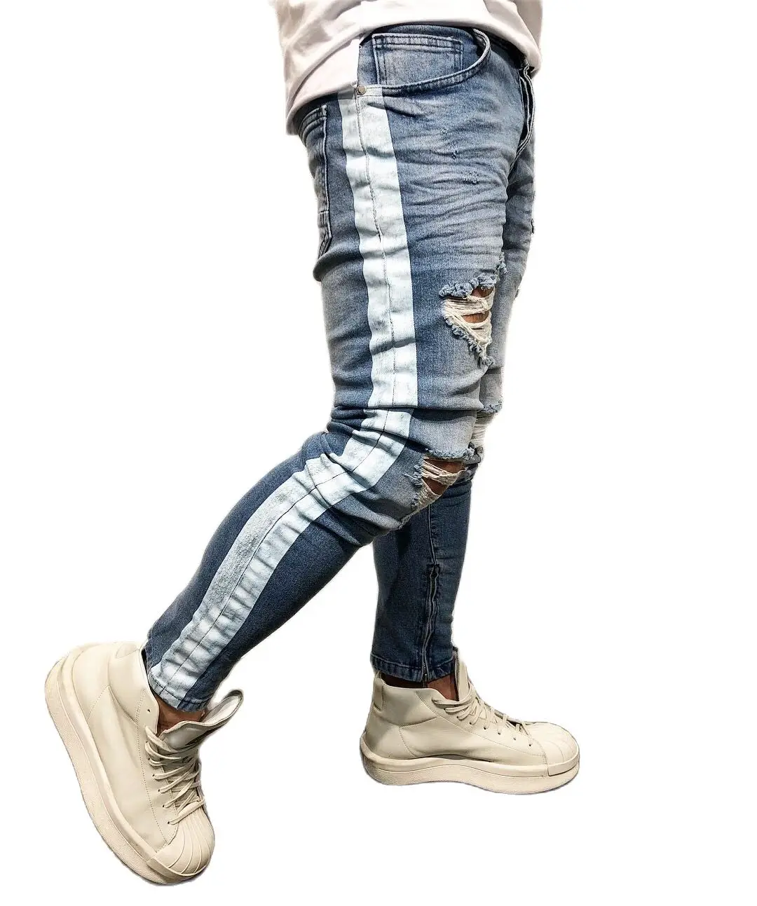 

Men's Jeans Trendy Stretch Ripped Zipper Pants
