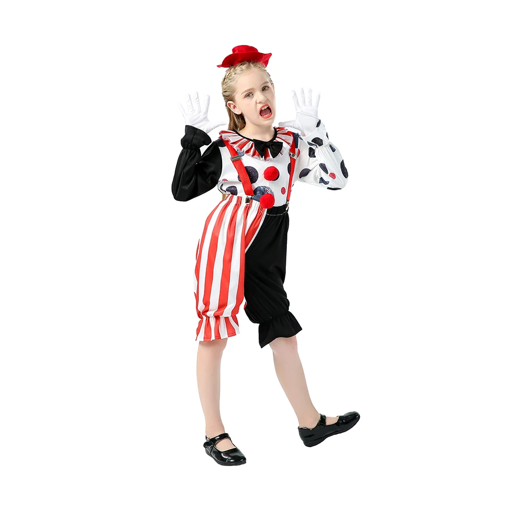 

Children's Day Purim Halloween Circus Clown Costumes Boys Kids Funny Clown Costume For Carnival Fantasia Cosplay for Girl Boys
