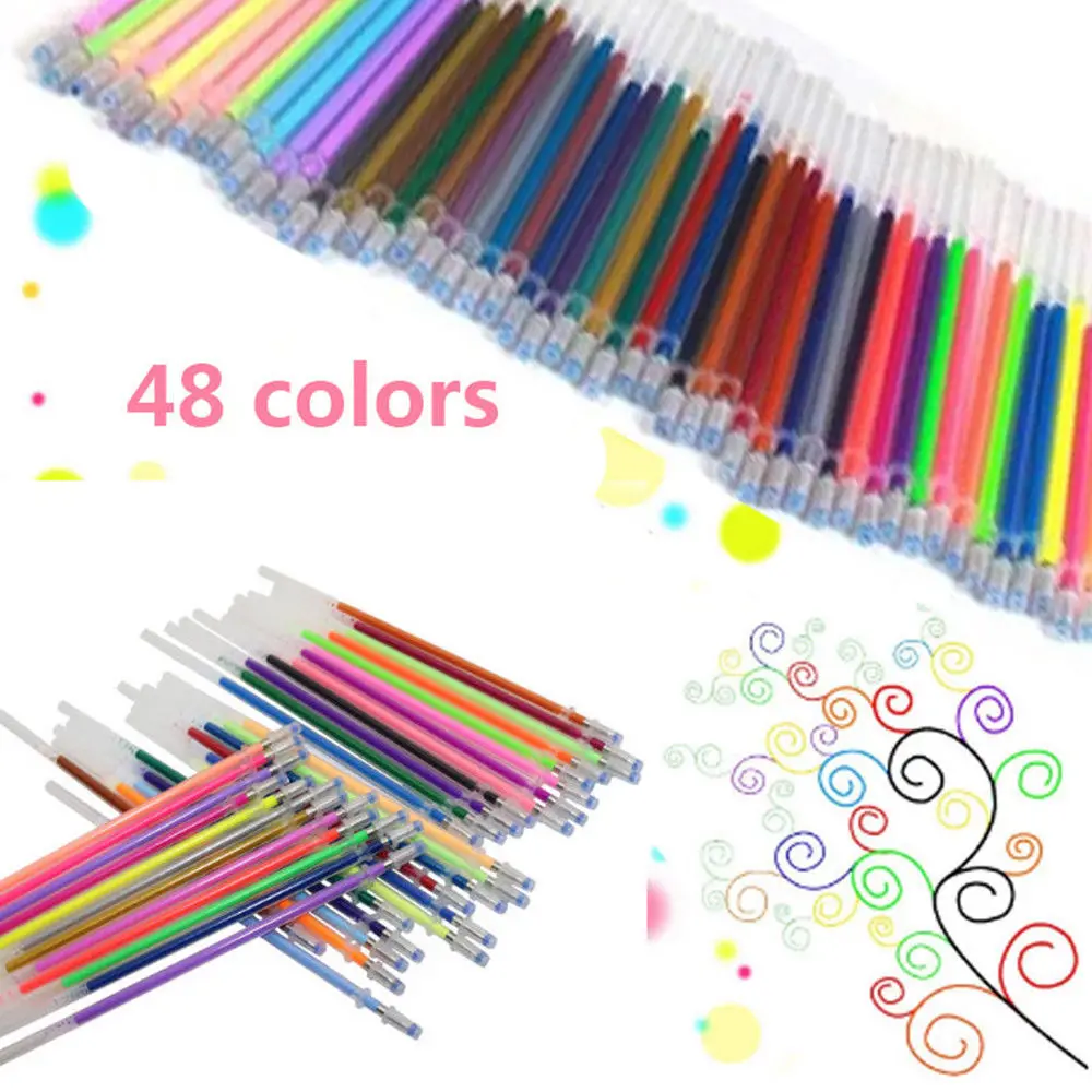 48pcs Gel Pen Set Refills Metallic Pastel Neon Glitter Sketch Drawing Color Pen School Stationery Marker for Kids Gifts