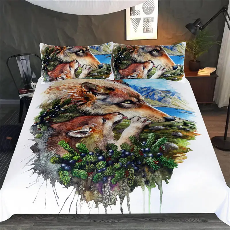 Wolf Cub Mother Волк воин от SunimaArt постельных принадлежностей дикие животные пододеяльник перо Ловец снов набор постельного белья 3 шт. Племенной Волк постельное белье Прямая поставка - Цвет: Wolf Cub Mother