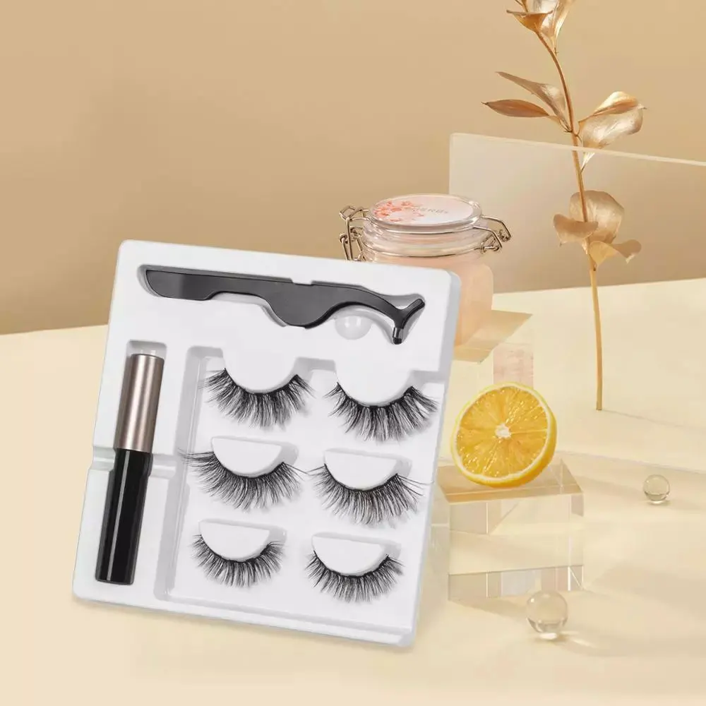 

3D Magnet Eyelashes Set With Liquid Eyeliner & Tweezer Magnetic Lashes Waterproof Lasting Long Mink False Eyelashes Natural
