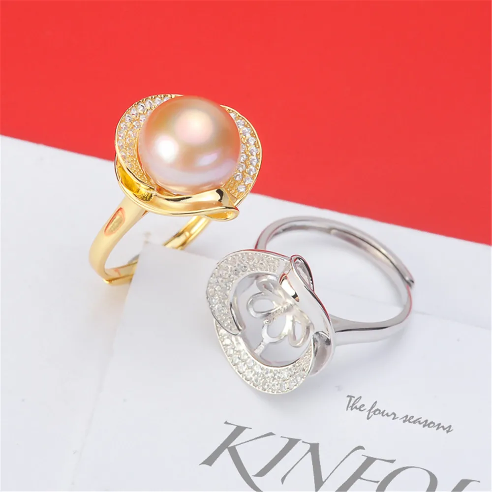 

DIY Gemstone Oysters Pearls Making Jewelry Design Ring Base Classic Resizable 925 Sterling Silver Accessory For Women Gift
