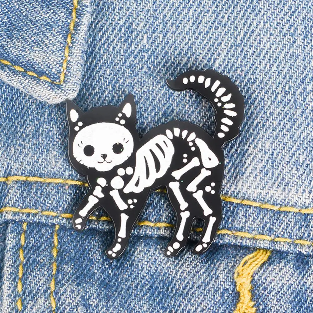 

Creative Unisex Cat Skeleton Enamel Brooch Pin Badge Jeans Jacket Collar Decor