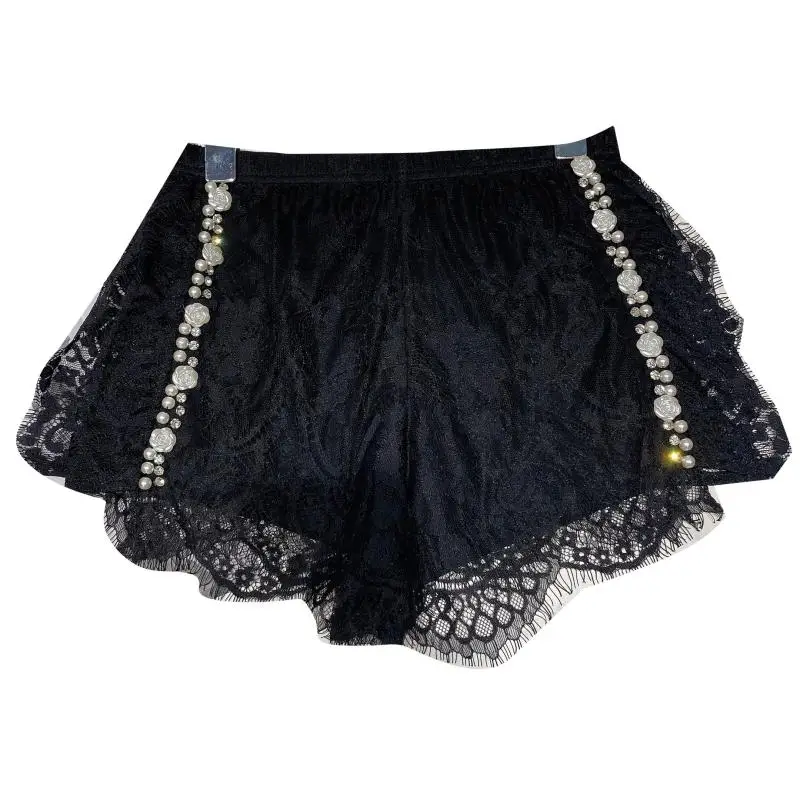 

Pearl Nail Bead Lace Shorts Women 2021 Summer New Fashionable Elastic Waist Anti Light Underpants