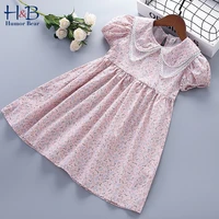humor bear girls dress new summer puff sleeve lapel collar floral printed priness dresses toddler kids clothes