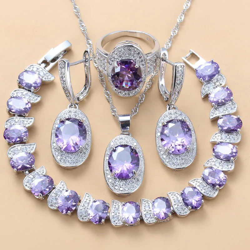 Натуральный фиолетовый австрийский хрусталь CZ свадебный костюм серебряные
