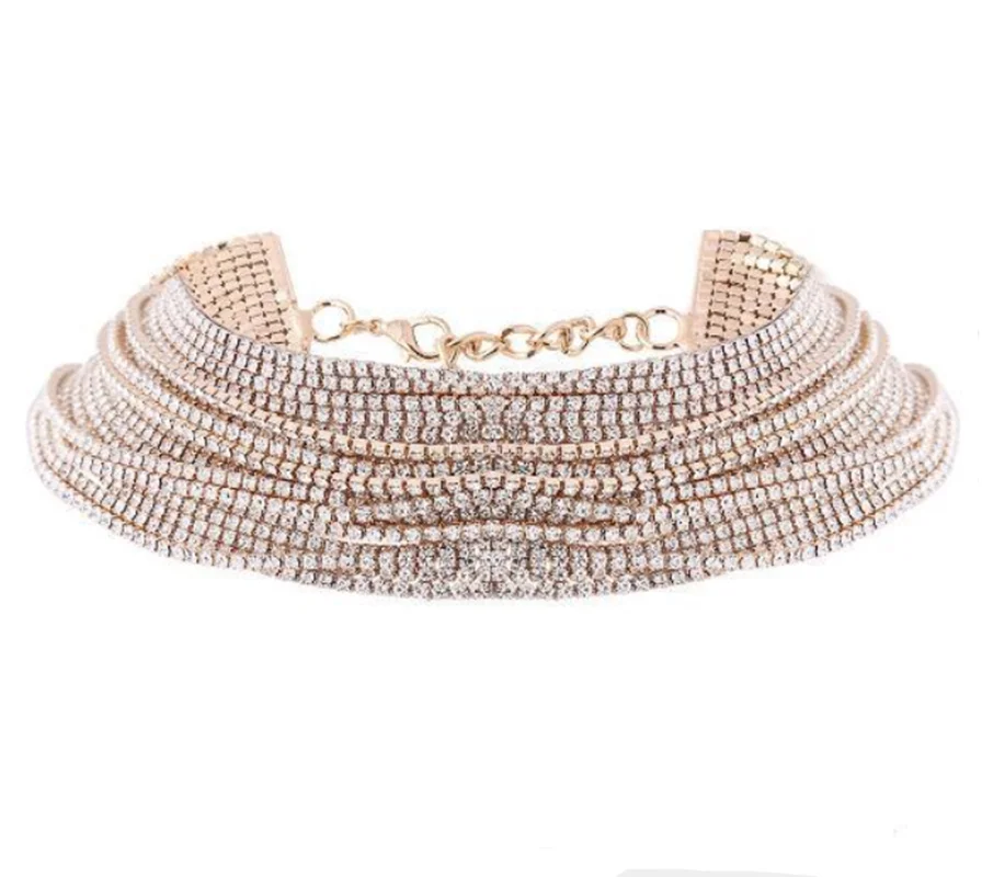 Новые модные ювелирные изделия Блестящий Полный Кристалл Камень несколько чокер