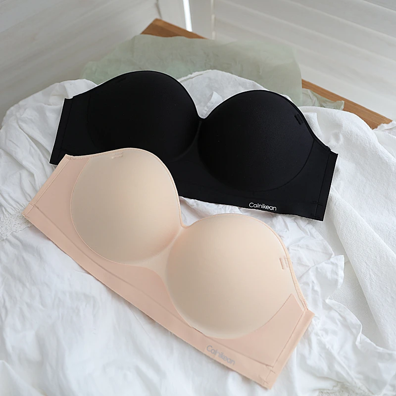 

Summer strapless underwear, thin section,wire free, non-slip, lingerie smooth pure color, wild thin shoulder strap bra women