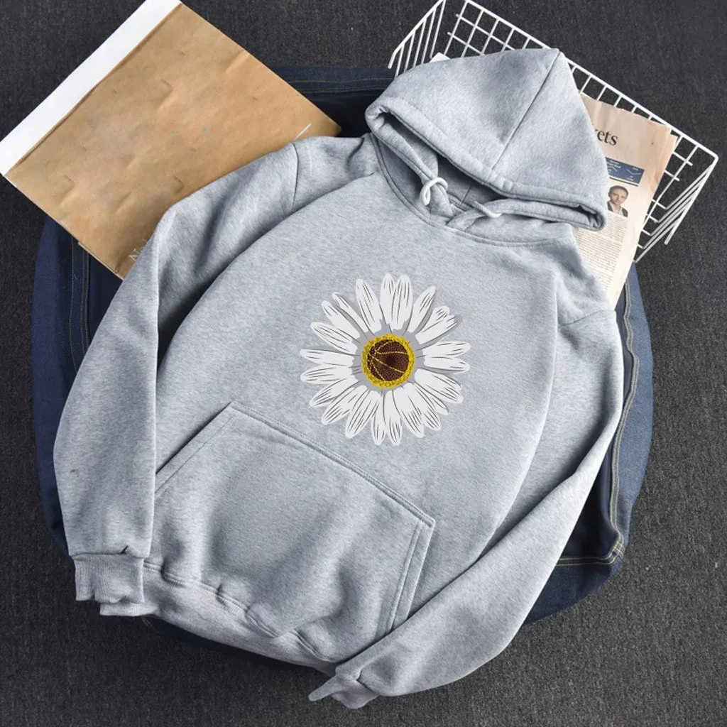 women sweetshirts Casual Loose Fleece Hooded Printed with Pocket Long Sleeve Sweatshirt sudaderas mujer 2020 hot