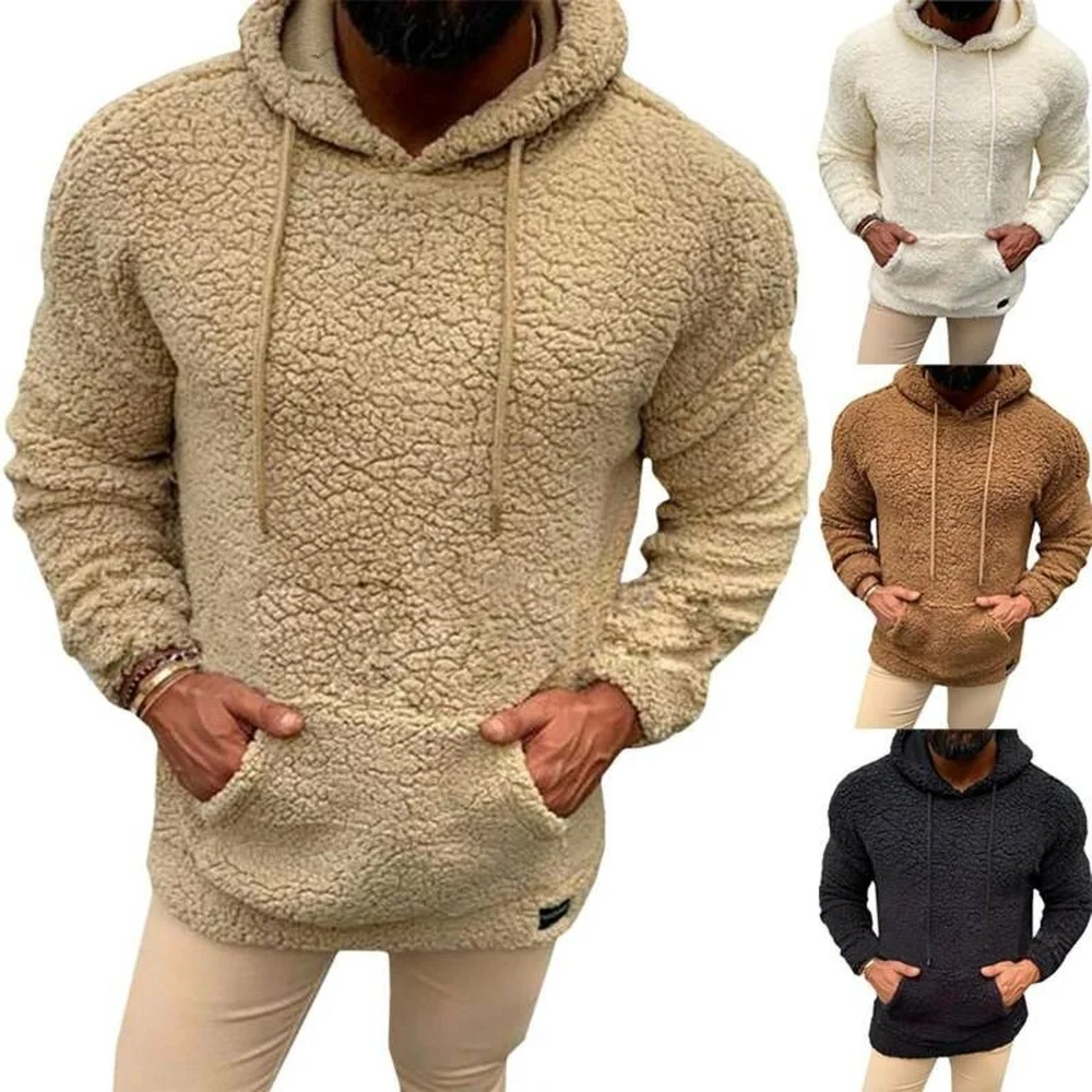 

Men Solid Teddy Bear Fleece Hooded Warm Coat Jumper Soft Casual Slim Sweatshirt