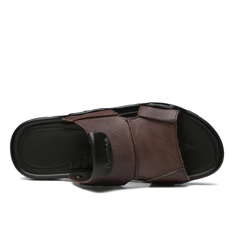 Мужские кожаные шлепанцы из дышащего материала 2019 летние мужские сандалии