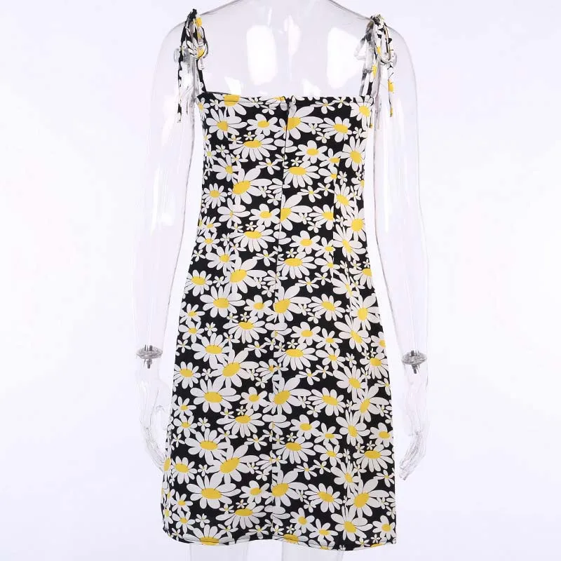 

Summer Dress 2020 Print Floral Dress Women Strap Suspenders Dress Teenage Girl Style knee Length Dresses Slim Elegant Dress