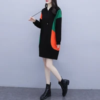 plus size autumn clothes women 2021 new simple casual hooded long sleeved hit color loose dress l xl xxl 3xl 4xl 5xl
