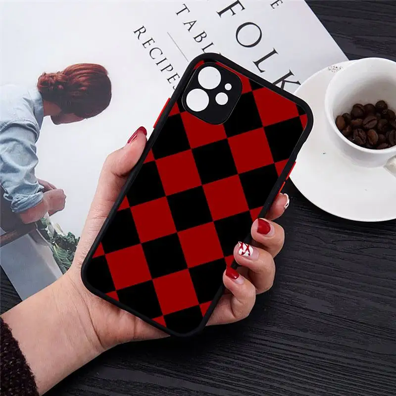

Checkerboard flame Phone Case Transparent Matte for iPhone 7 8 11 12 s mini pro X XS XR MAX Plus cover funda