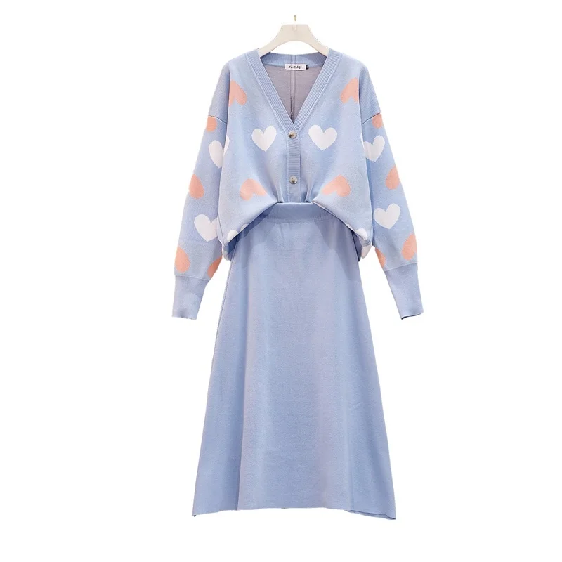 Женский вязаный комплект из двух предметов Свободный кардиган с сердечками и