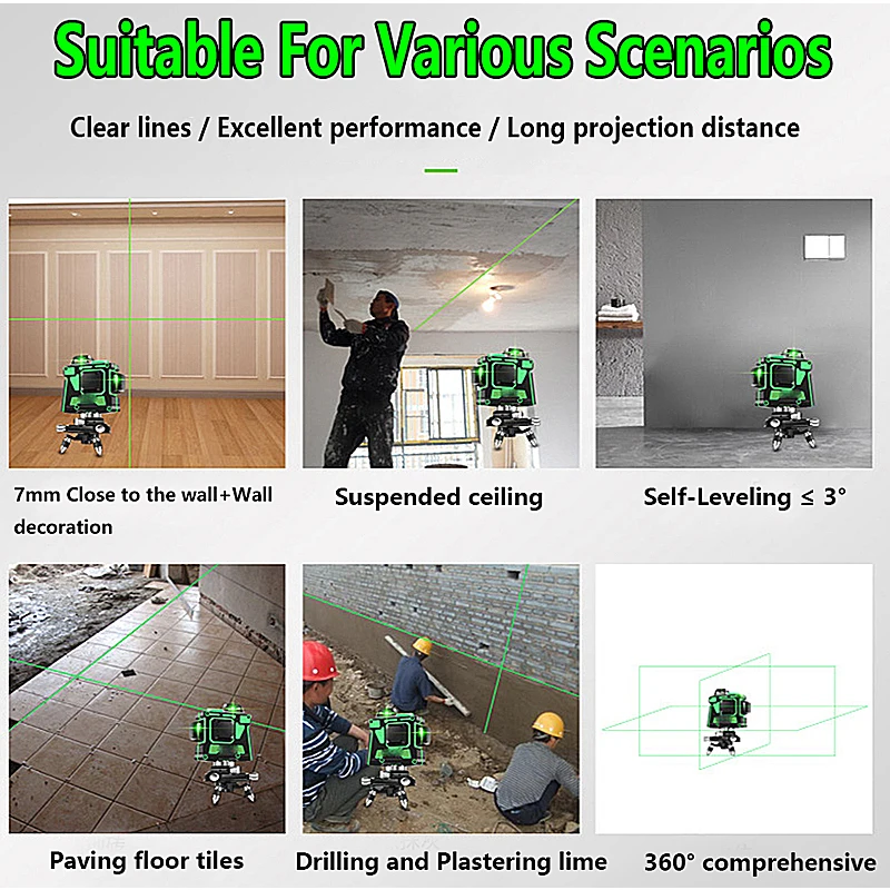 

3D 12 Lines Green Laser Levels Self-Leveling 360 Horizontal&Vertical Cross Green Beam Lines Laser Indoor Outdoor Measuring Tools