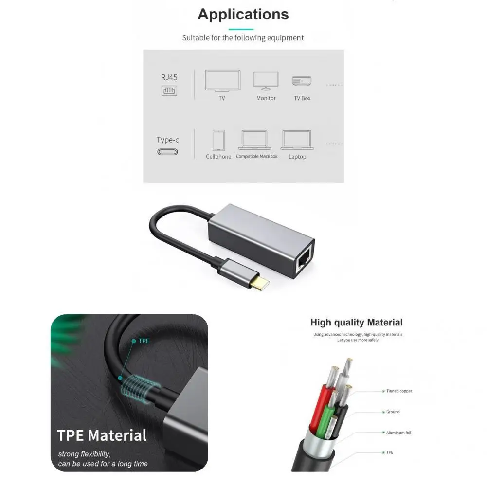 

Прочный ТПЭ кабель USB C к RJ45 100 м без драйверов для ПК