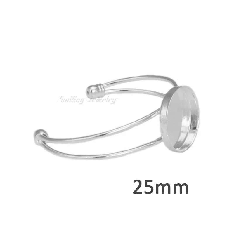 5pcs 20mm 25mm 1'' Bezel Pad Round Base Glass Cabochon Bracelet Settings Adjustable Bangle Cuff Bracelets Blanks For DIY Jewelry images - 6