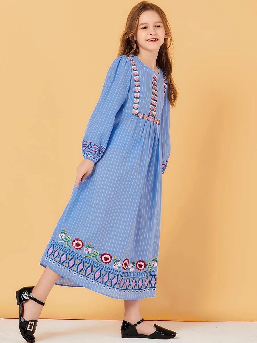 Летние детские длинные платья с вышивкой в этническом стиле для девочек