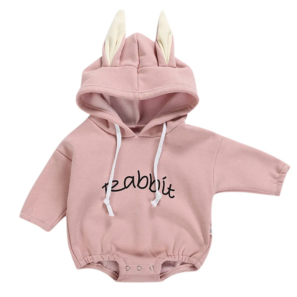 Pink Для новорожденных одежда для малышей Детские костюмы для девочек и мальчиков с рисунком кролика, свитер с надписью Топ Демисезонный пуловер, комбинезон одежда для малышей ropa bebe - Цвет: Pink