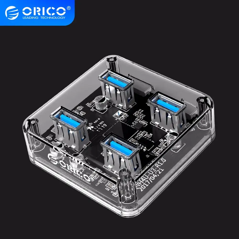 ORICO 4 порта USB3.0 прозрачный Настольный концентратор SupperSpeed USB сплиттер с резиновой
