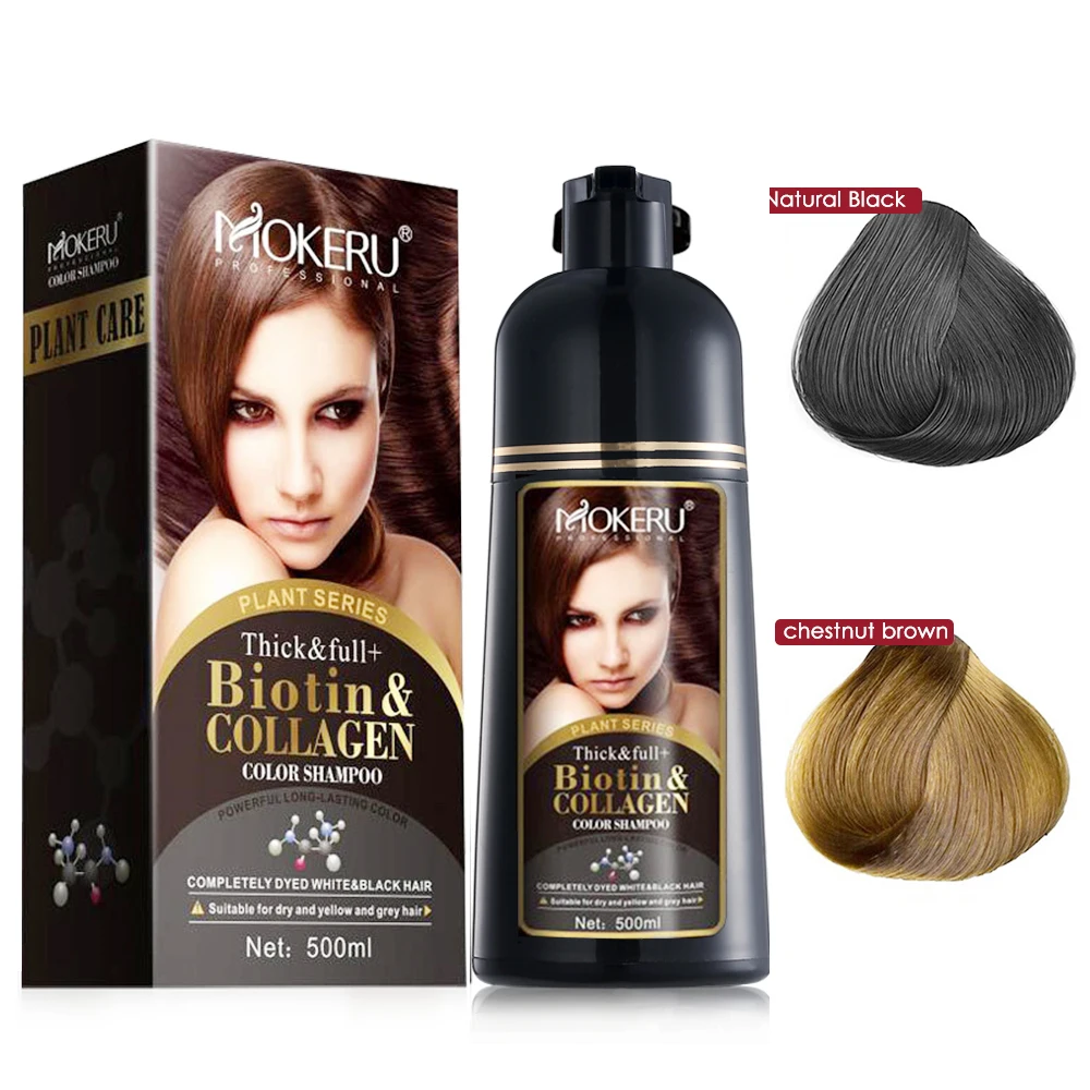 

Mokeru 500ml 2pc/Lot Easy Hair Coloring Dye Organic Collagen Black Brown Permanent Hair Dye Shampoo For Gray Hair Darkening