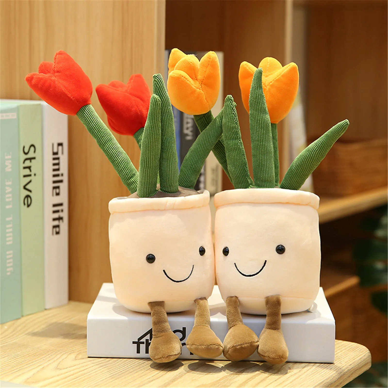 

35cm Lifelike Tulip Succulent Plants Plush Stuffed Decoration Toy Soft Bookshelf Decor Doll Potted Flowers Pillow for Girls Gift