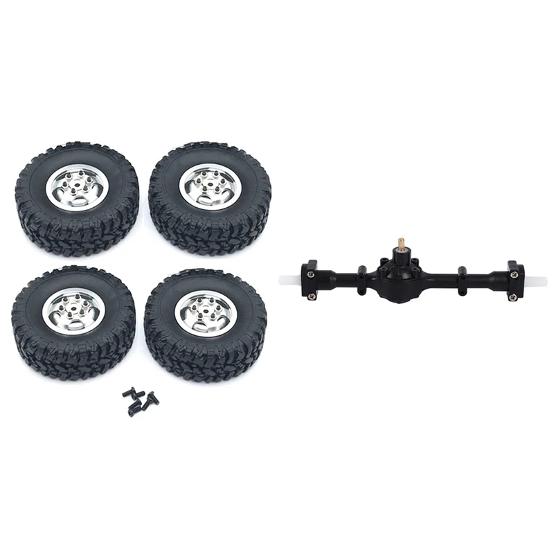 

2 Set RC Car Part: 1 Set Metal Gear Sturdy Rear Axle & 1 Set Metal Wheel Rim With Rubber Tire Tyre