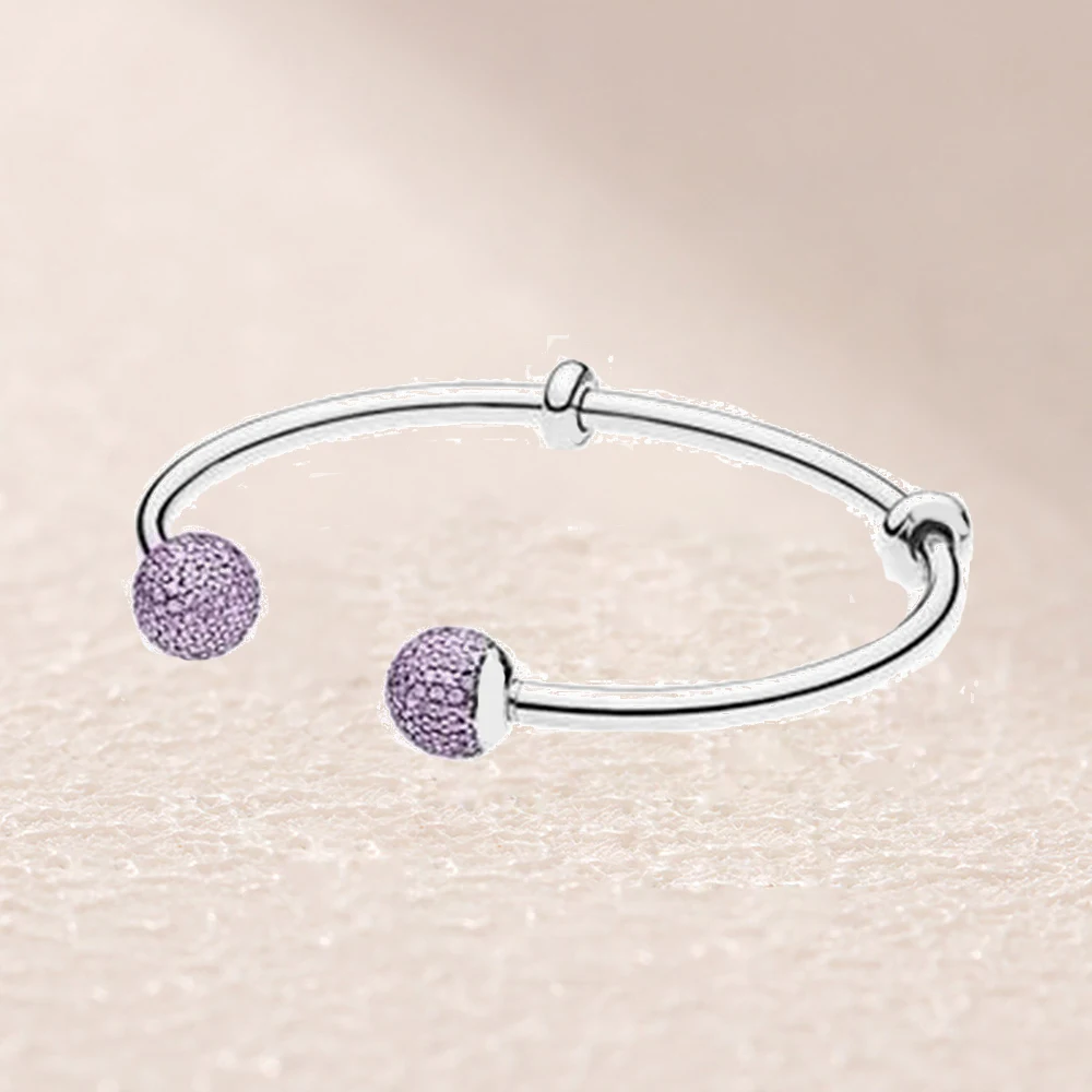 

596438ACZ MOMENTS SILVER OPEN BANGLE WITH PAVE CAPS Pruple