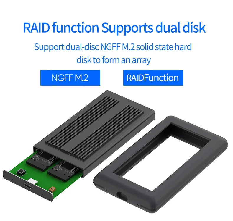 Двойной твердотельный дисковый массив NGFF M.2 чехол ssd с функцией RAID корпус SSD Тип C дисковый массив коробка 2 отсека для резервного копирования данных