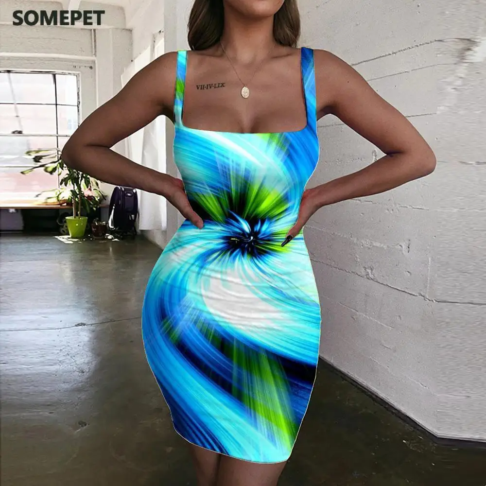 

Вызывающее головокружение женское платье с абстрактным рисунком, облегающее платье с графикой, новый сарафан, женская одежда для вечеринки, пляжа
