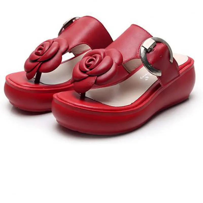 

Genuine Leather Sandals Women Summer Wedges Heel Comfortable Platform National Style Womens Sandals