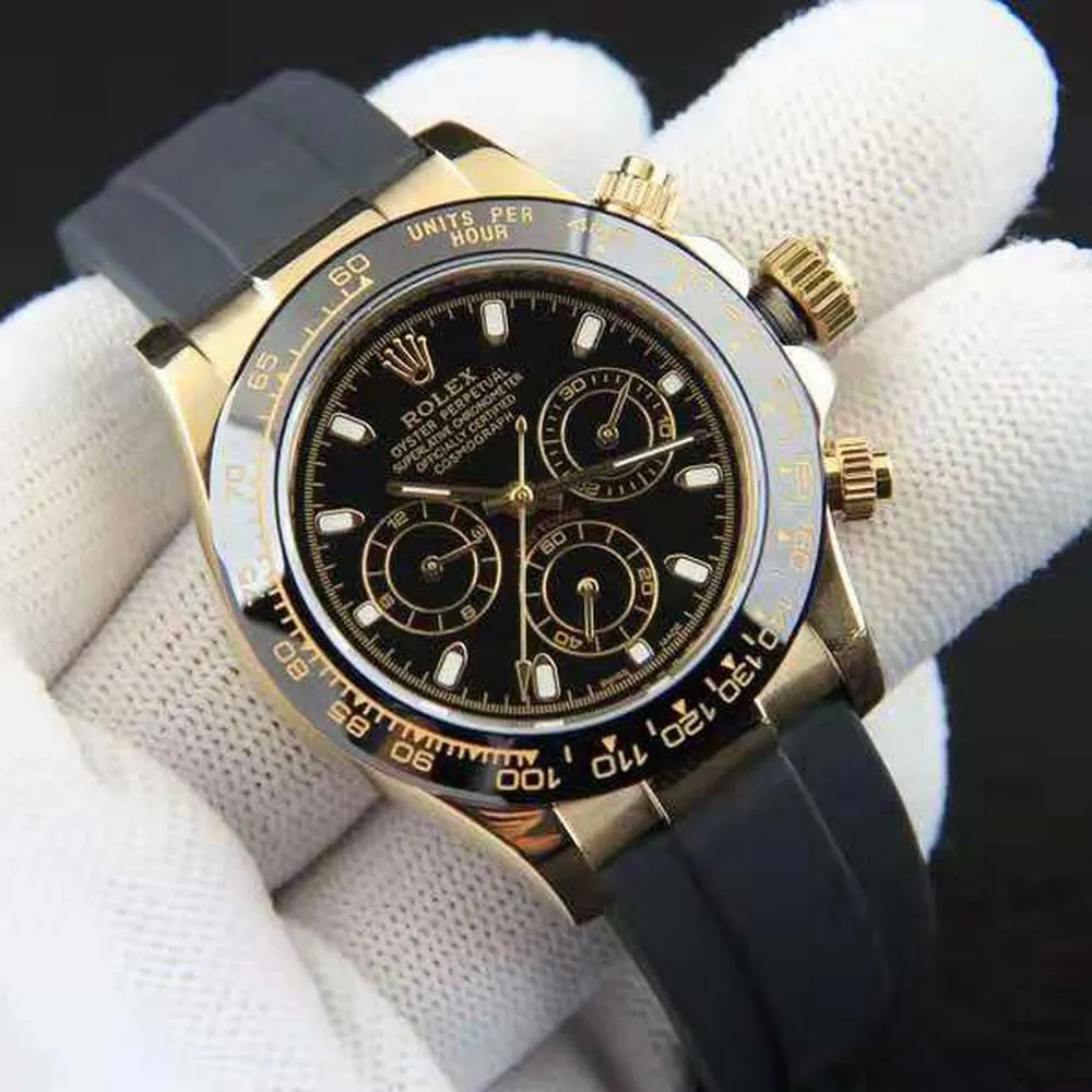 

Yellow Gold watches men 39mm automatic sweeping movement No battery Rubber strap Stainless steel small dials work