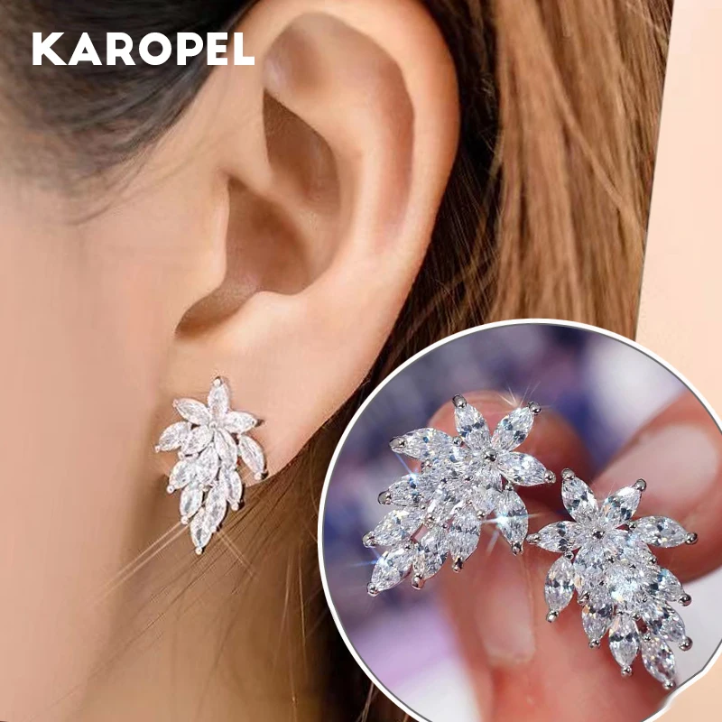 

New Arrival Multilayer Leaves 925 Sterling Silver Zircon Ear Studs Earrings Geometric Earrings Women's Jewelry Gifts