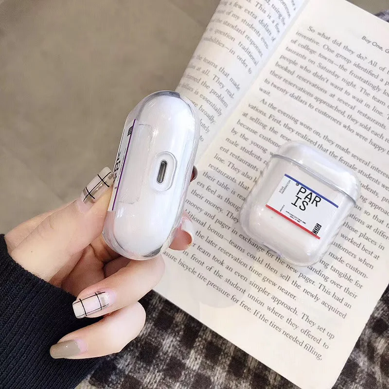 

Fashion label Bluetooth Headset case for Airpods 1 2 Pro box clear Hard PC New York Paris Seoul London Tokyo Earphone tpu cover