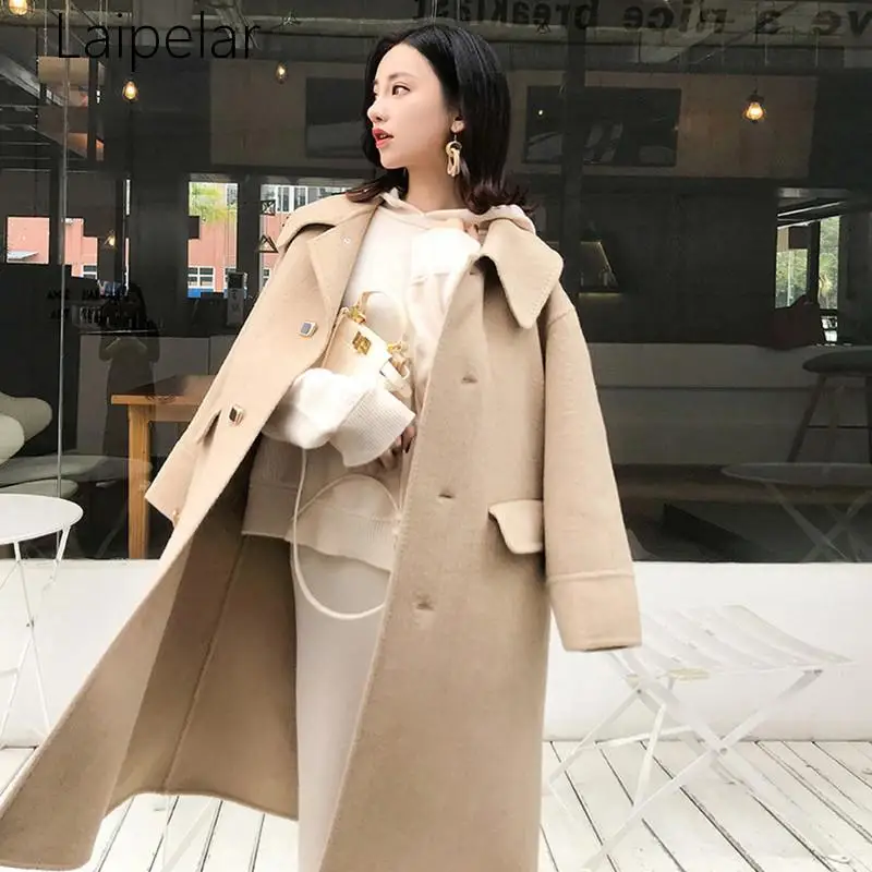 

Женское шерстяное пальто, новинка сезона осень-зима 2019, свободное плотное шерстяное пальто, женская Длинная шерстяная куртка, офисные женск...