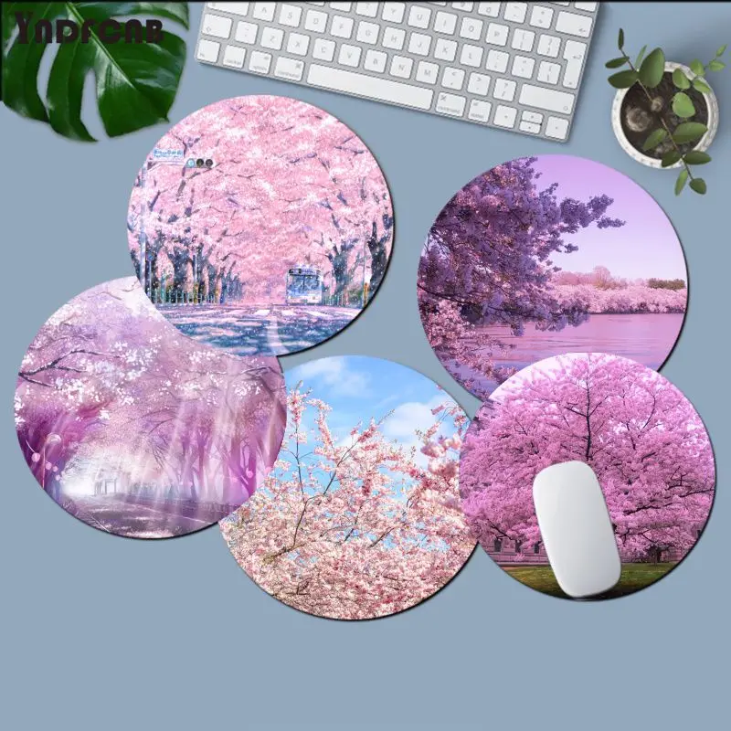 

YNDFCNB Japanese pink cherry blossom style Silicone round mouse Pad to Mouse Anti-Slip Laptop PC Mice Pad Mat gaming Mousepad