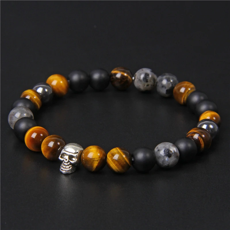 Модный браслет с черепом для мужчин и женщин натуральный камень тигровый глаз