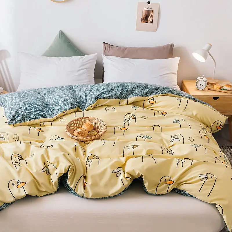 1Pc Yellow Color Double Quilt Cover Cartoon Style Duck Print Comforter for Kids King Size funda nordica cama 50 Winter | Дом и сад