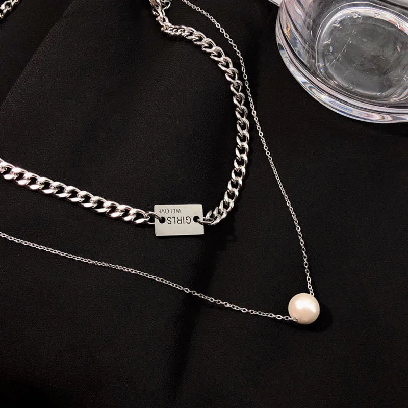 Stainless Steel Choker Necklace for Women Letter Engraved Nameplate Charm Chocker Girls Pearl Pendant Statement Jewelry | Украшения и